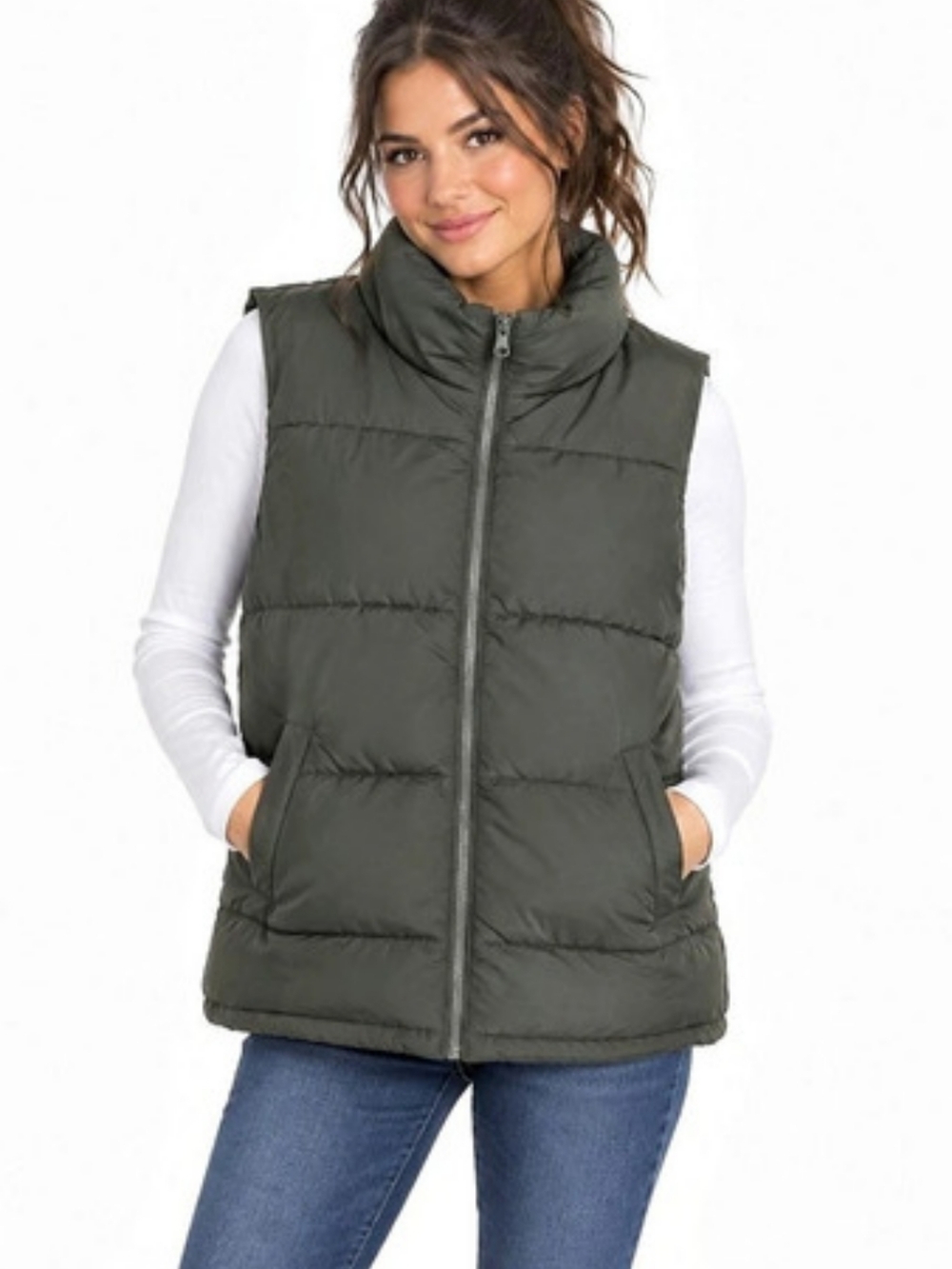 Thread & Supply Quilted Puffer Vest in Green Size Medium